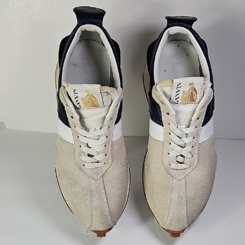 Lanvin Beige/White Suede Low Top Men's Bumper Or Running Sneakers Size 42